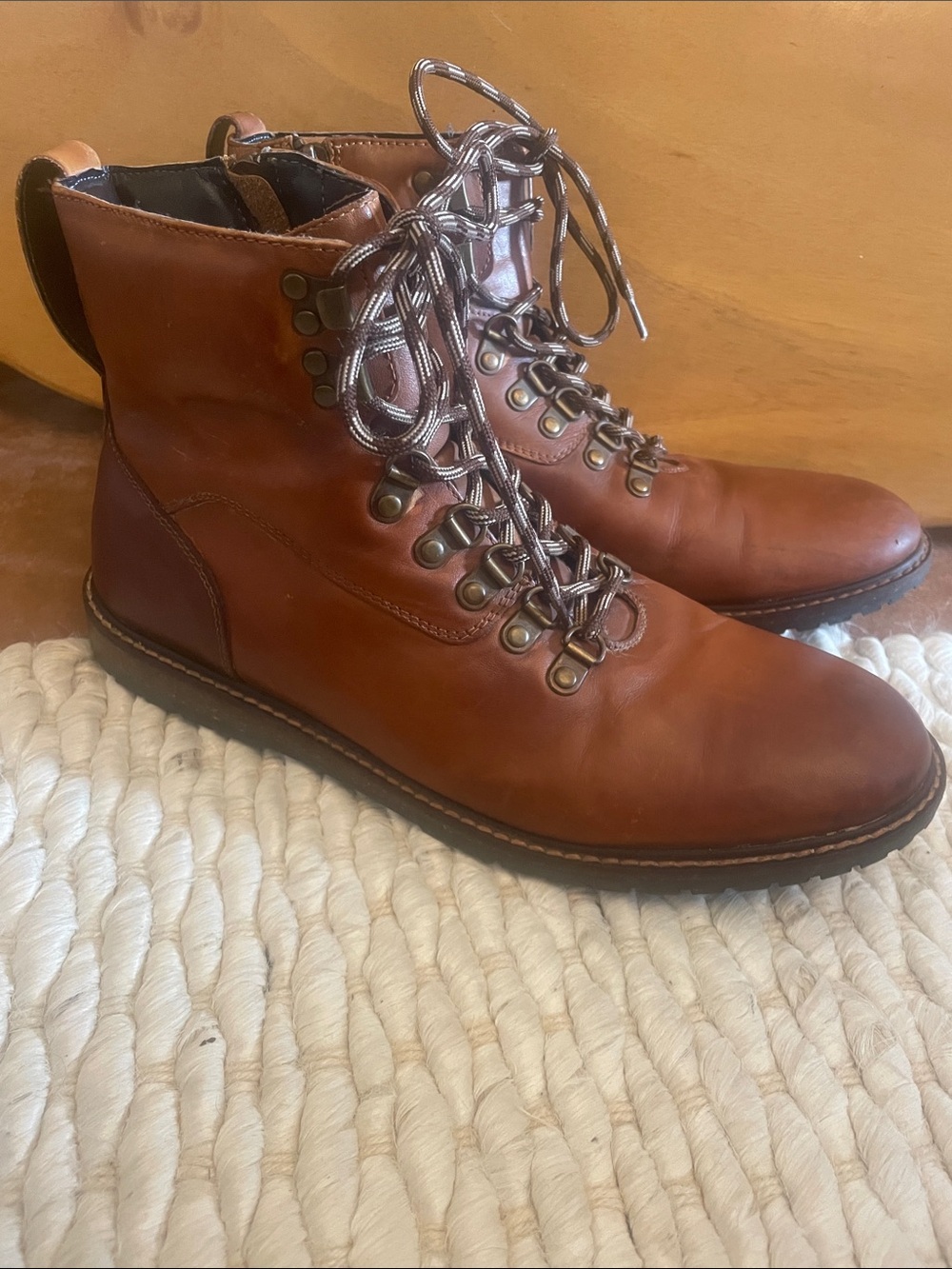 Bar III Men's Cognac Brown Leather Lace-Up Hiking Boots size 10